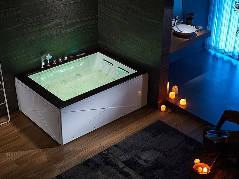 Acrylic Waterfall Jacuzzis With Wood Surface Indoor for 2 person