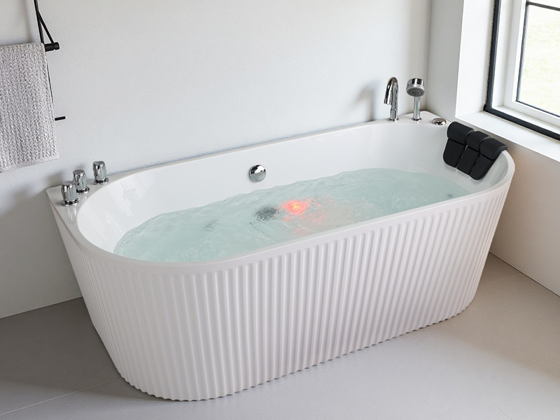 1.5/1.6/1.7/1.8m Freestanding Bathtub Acrylic Soaking with Chrome Drain Pipe Back to Wall Corner CE Certified