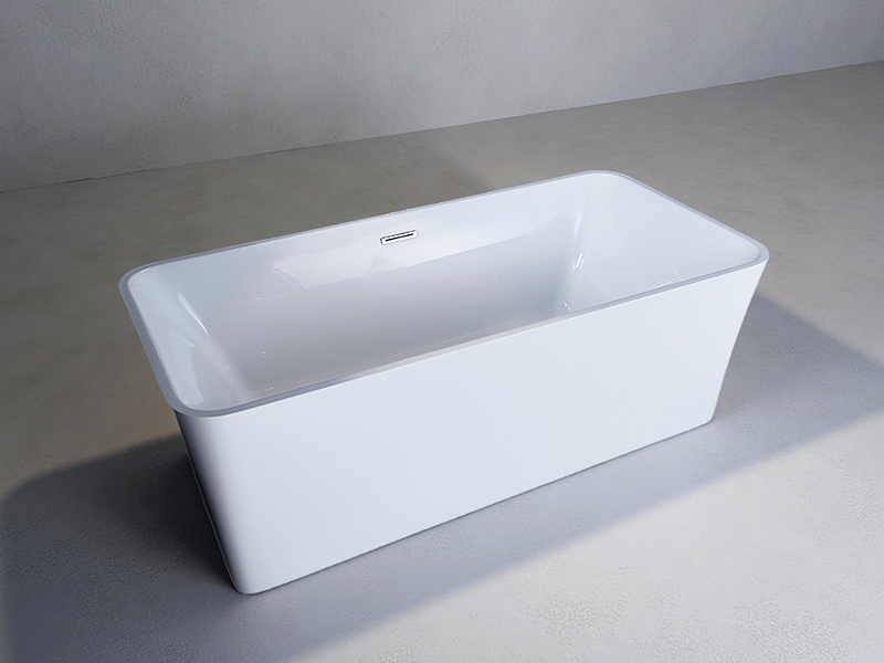 Wholesale Simple Acrylic Freestanding Hot Tub for Hotels Modern Indoor White Bathtub with Overflow Resin & Drainer