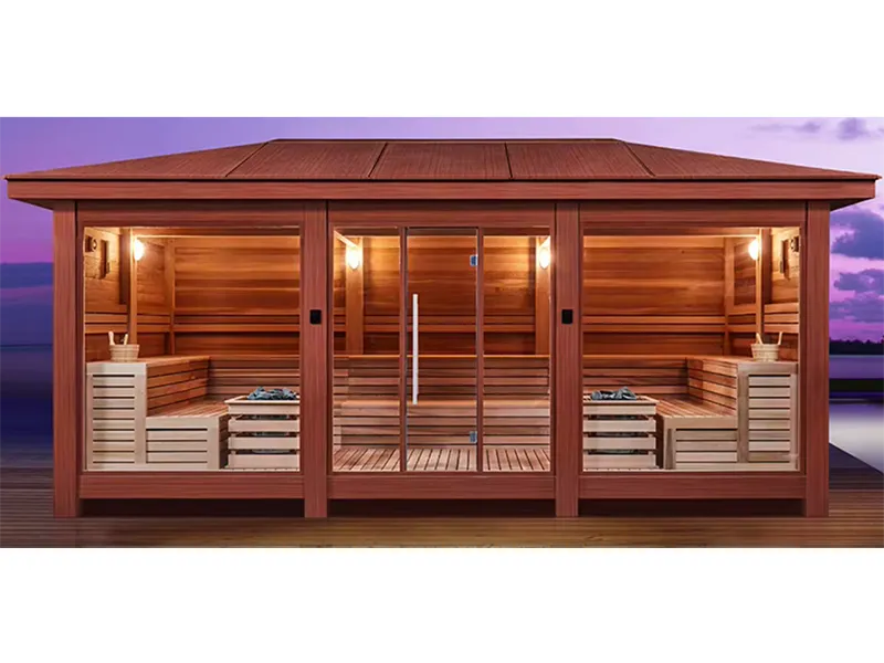 Large Canadian Red Cedar Outdoor Steam Sauna Stove 10-Person Modern Design Wood Sauna Room